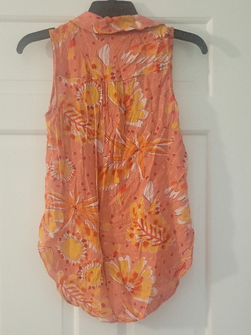 Anthropologie Coral-Orange & Yellow Floral Sleeveless Button Front Blouse - Picture 5 of 5